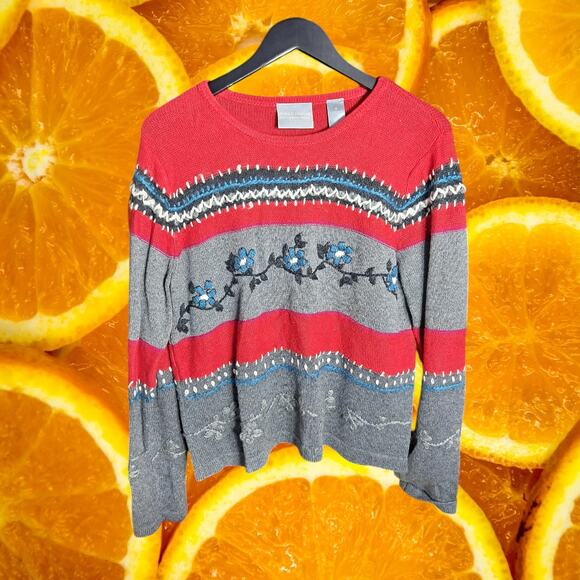 First Issue by Liz Claiborne Women's Vintage Floral Embroidered Sweater Size M - Picture 2 of 8